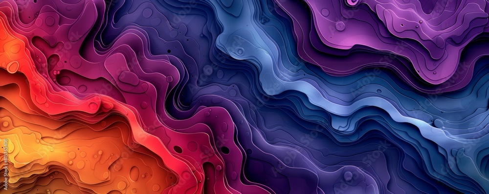 Aufkleber abstract, asymmetrical digital banner with distorted geometric forms, a blend of fluid waves in vibr