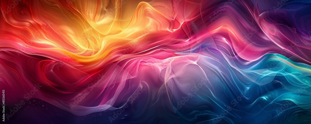 Poster vibrant colors and skewed edges create a dynamic visual concept in an abstract digital banner with d
