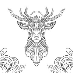 tribal monochrome deer isolated illustration detailed contour submit