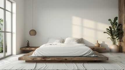 The bed is made of wood and has a white mattress