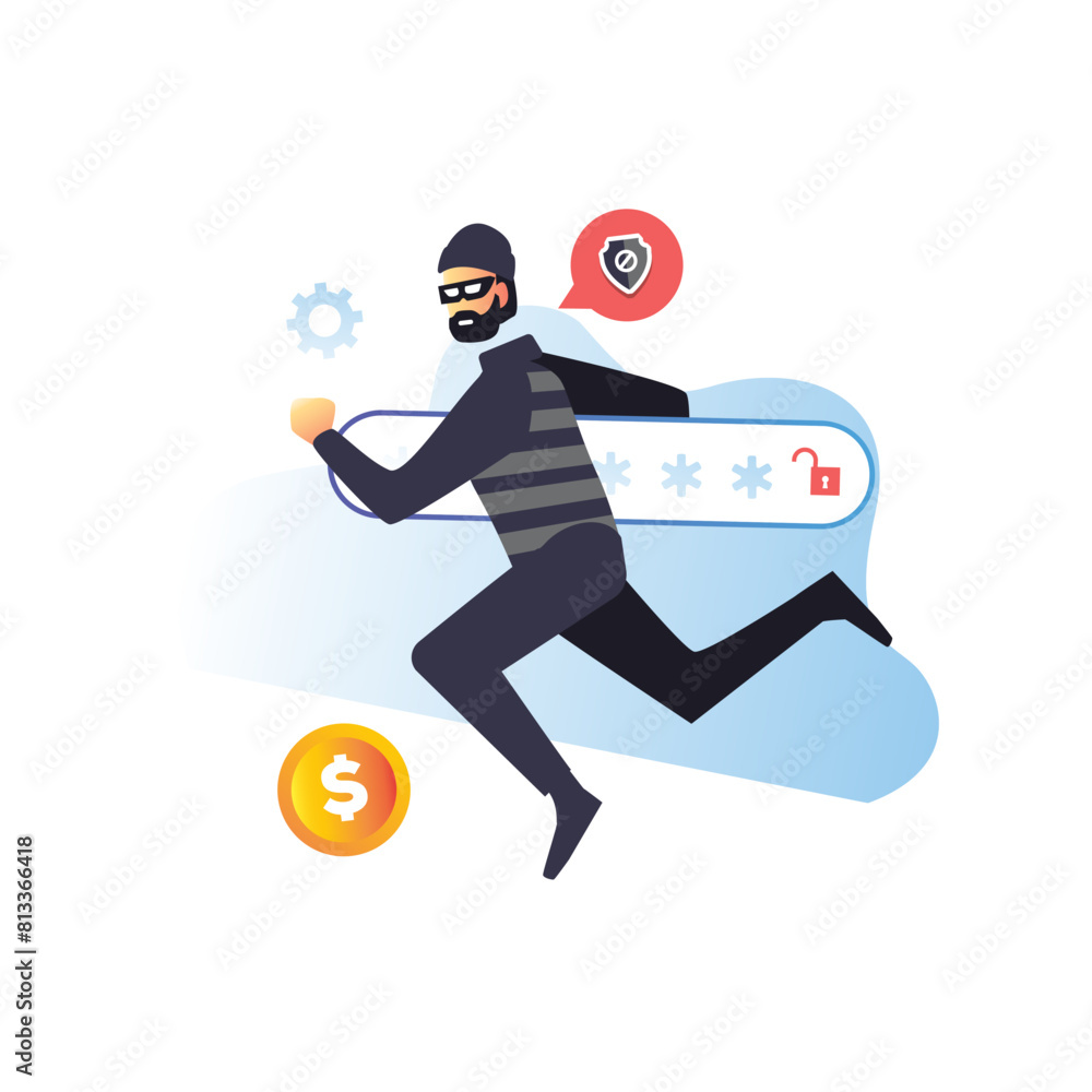 Poster digital thief hacker try to steal password or private data