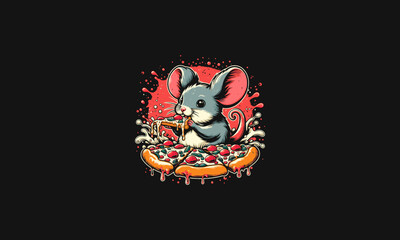mouse eat pizza vector illustration flat design