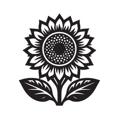 Sunflower Icon on Black and White Vector