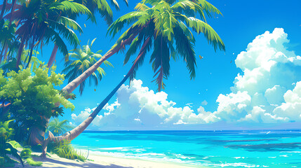 coconut trees towards the blue sky beach