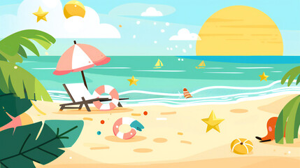 Fototapeta premium cute flat summer beach vector background
