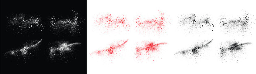 Ink red, white and black color grungy paint brush stroke set. Texture brush stroke