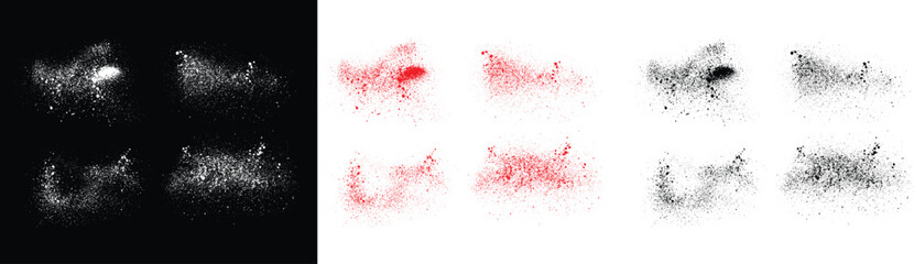 Brushstroke set of red, black and white color hand-drawn splatter background. Hand painted ink grunge brush stroke