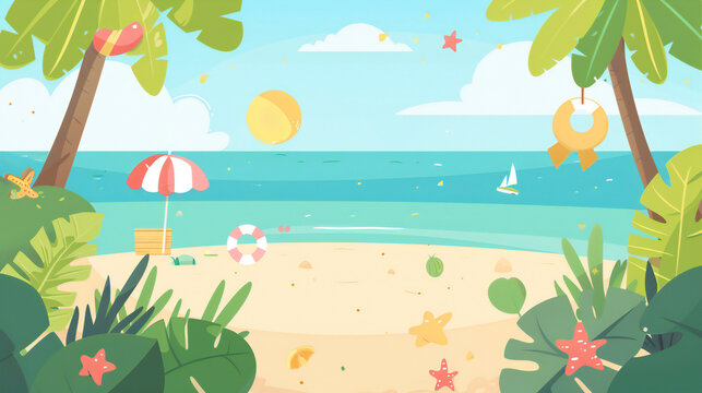 cute flat summer beach vector background