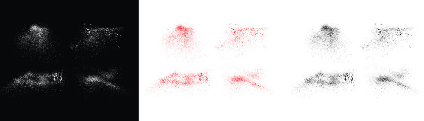 Ink brush vector illustration. Grunge brush stroke set of red, black and white color paint splatter background set