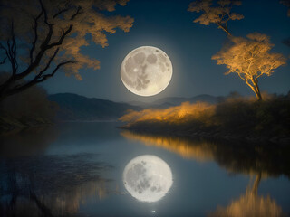 Fototapeta premium full moon over the lake