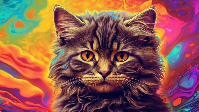 close up cat psychedelic background