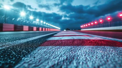 Asphalt of the international race track. Race Track Arena with Spotlights   - Powered by Adobe