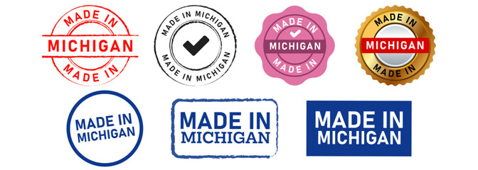 made in michigan square and circle stamp seal badge label sticker sign for product manufacture