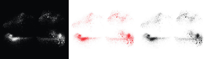 Hand-drawn splatter set of vector red, black and white color brush stroke illustration. Grunge paint brush stroke