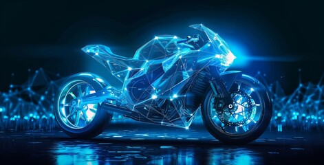 Blue Geometric Motorcycle Illustration