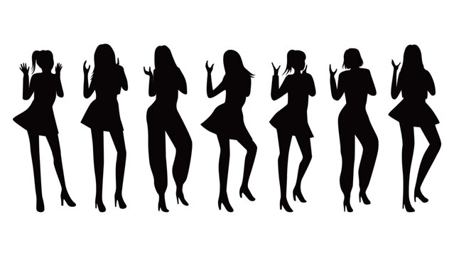 7人の女性が横に並んで踊るシルエット