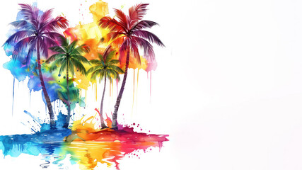 Rainbow watercolor paint of palm tree in tropical for pride celebration
