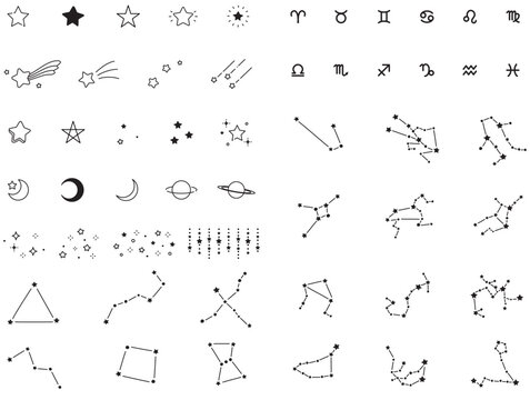 ふんわりかわいい星や星座のあしらいセット・白黒