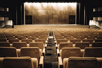 A beautiful modern and luxury theater, stage show, auditorium, conference room, illuminated with lights