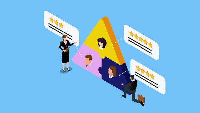 HR managers look at rating of freelancers, job candidates isometric 3d animation cartoon