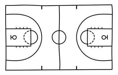 Basketball strategy field, game tactic chalkboard template. Hand drawn basketball game scheme, learning blackboard, sport plan vector illustration