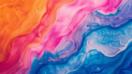 Fototapeta premium This image features a captivating mix of vibrant colors blending into each other creating a dynamic and fluid abstract art piece The fluidity resembles marble patterns with a modern twist