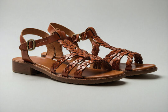 A classic leather huarache sandal with woven details and a low heel, offering timeless style and comfort