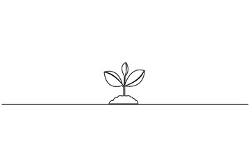 Groth plant tree  continuous one line drawing of  Isolated outline vector art black white background