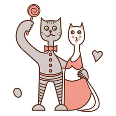 Two cartoon cats in love. 