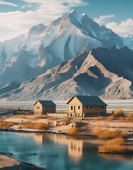 Fototapeta premium Mini Houses in Mountains was Beautiful 