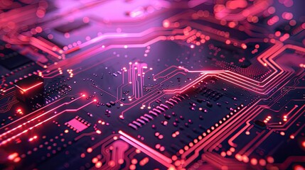 Fototapeta premium A close up of a circuit board with red and purple colors