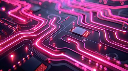A computer chip with a pink background