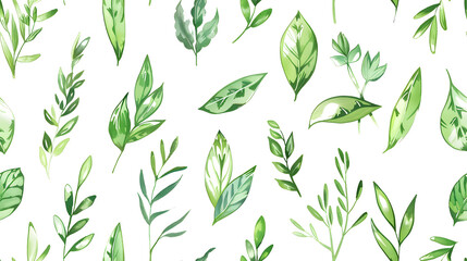 seamless pattern diverse assortment watercolor greenery delicate leaves sprigs in various shapes shades of green  projects require  soft organic artistic touch enhancing designs breath natural beauty