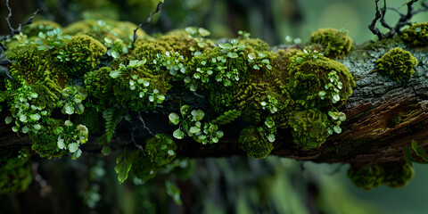 Green moss growing on a tree in the forest,growth, tree trunk, habitat, shaded forest, mossy tree, 
