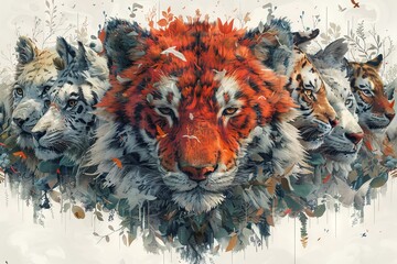 Obraz premium Collection of Unique and Vibrant Illustrations of Diverse Animals by Various Artists