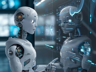 Naklejka premium A cyborg with a robotic arm blends human and machine in a futuristic design