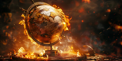 Planet earth burning in flames Global warming concept on dark background,environmental awareness, climate change crisis, burning earth, Earth's future, 
