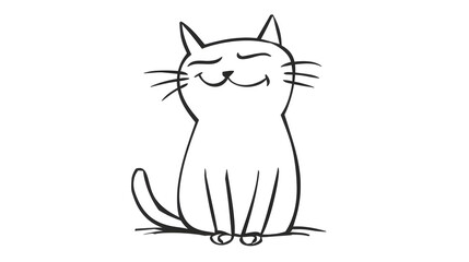 Minimalist line drawing of a content cat sitting with closed eyes and a slight smile. Ideal for use in pet-related designs and illustrations.