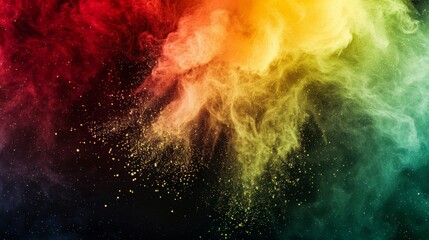 A vivid display of a multicolored powder explosion with a black background, suggesting energy and vibrancy