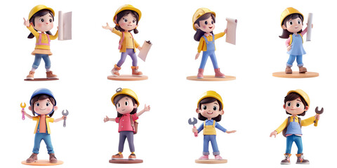 Engineer 3D character transparent isolated collection in 3d png for all purpose.