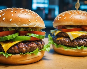 delicious burgers of beef, cheese and vegetables.