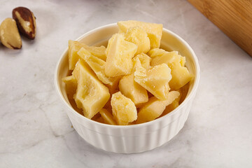 Crushed parmesan cheese in the bowl