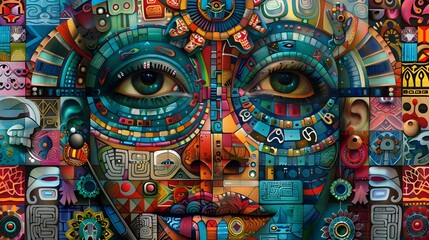 Obraz premium Visually Striking Mosaic of Cultural Symbols Blending Seamlessly to Celebrate the Beauty and Richness of Diverse Global Cultures