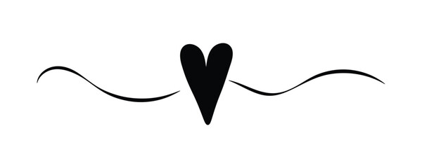 Heart border. Line art heart banner. Valentine's Day or Mother's Day pink divider insolated with white background.