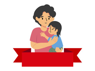 Father Holding Daughter Ribbon Background
