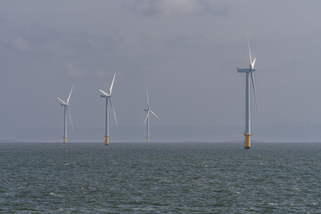 Wind turbines in the Irish Sea near Crosby, Merseyside, UK