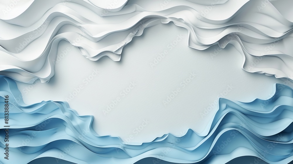 Poster minimalist wave shapes at the edges of the page with a blank space in the center for symbol or text.