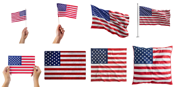 Set of America nation flag png mockup in 3d without backoground for decoration.