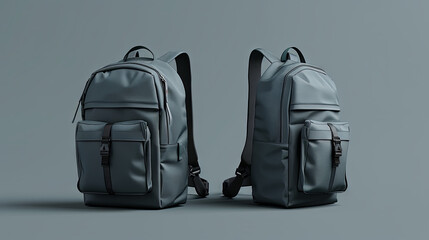 Fototapeta premium Grey backpack isolated on grey background