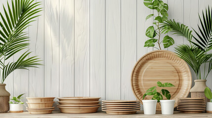 Eco friendly disposable paper dishes, light background
